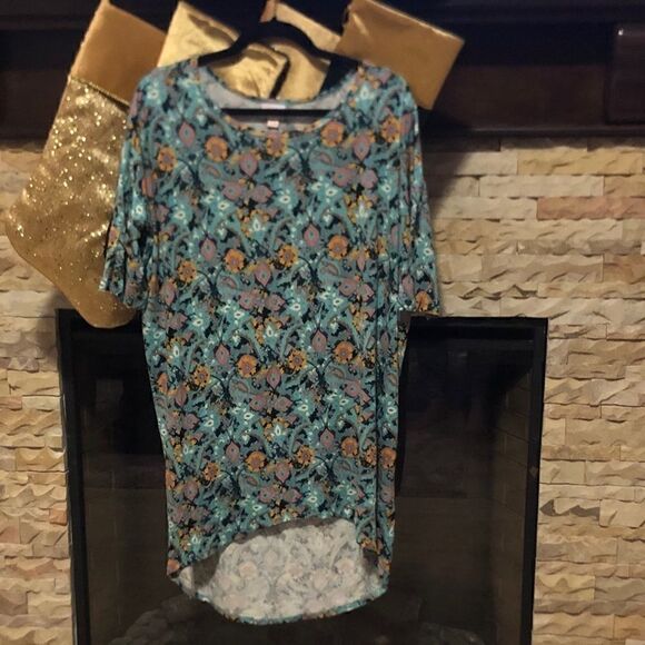 Lularoe Irma Teal Print Tunic Shirt  X-Small - Picture 1 of 2